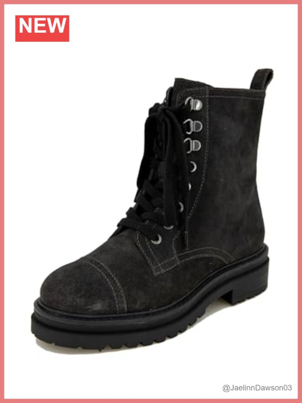 Suede Lace-Up Combat Ankle Boots with Inside Zipper & Lug Sole
